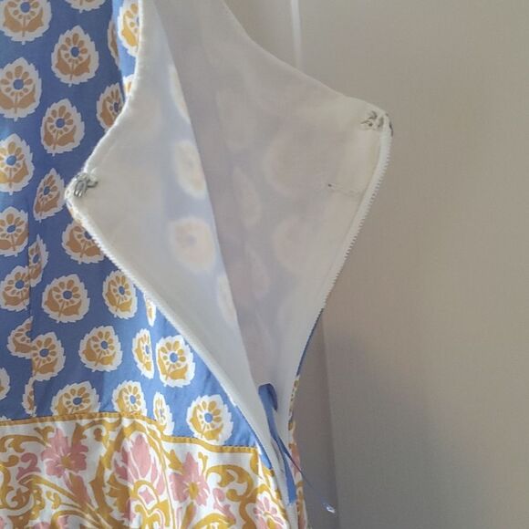 J. Crew Point Sur Blue Yellow Tiered Floral Maxi Dress Peasant Long Boho Altered - Picture 6 of 16